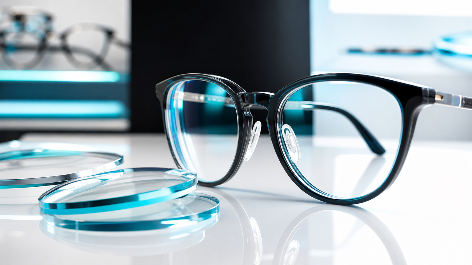 Gafas y lentes con reflejos cian