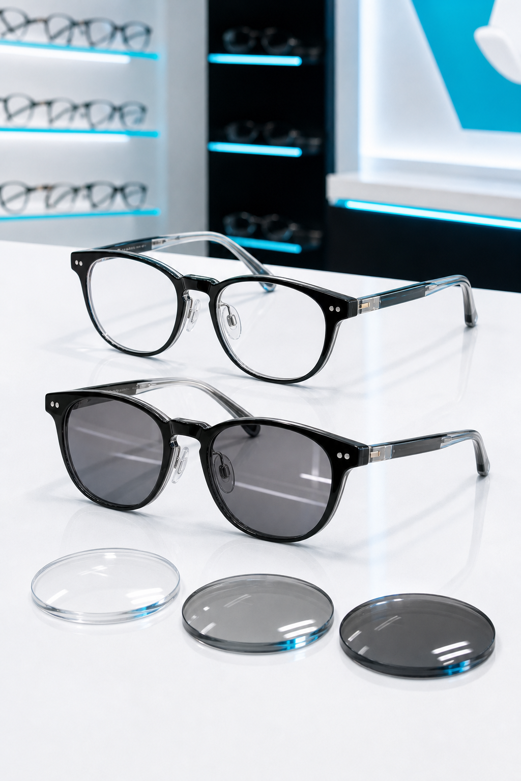 Gafas con lentes claros y oscuros para opciones fotocromaticas