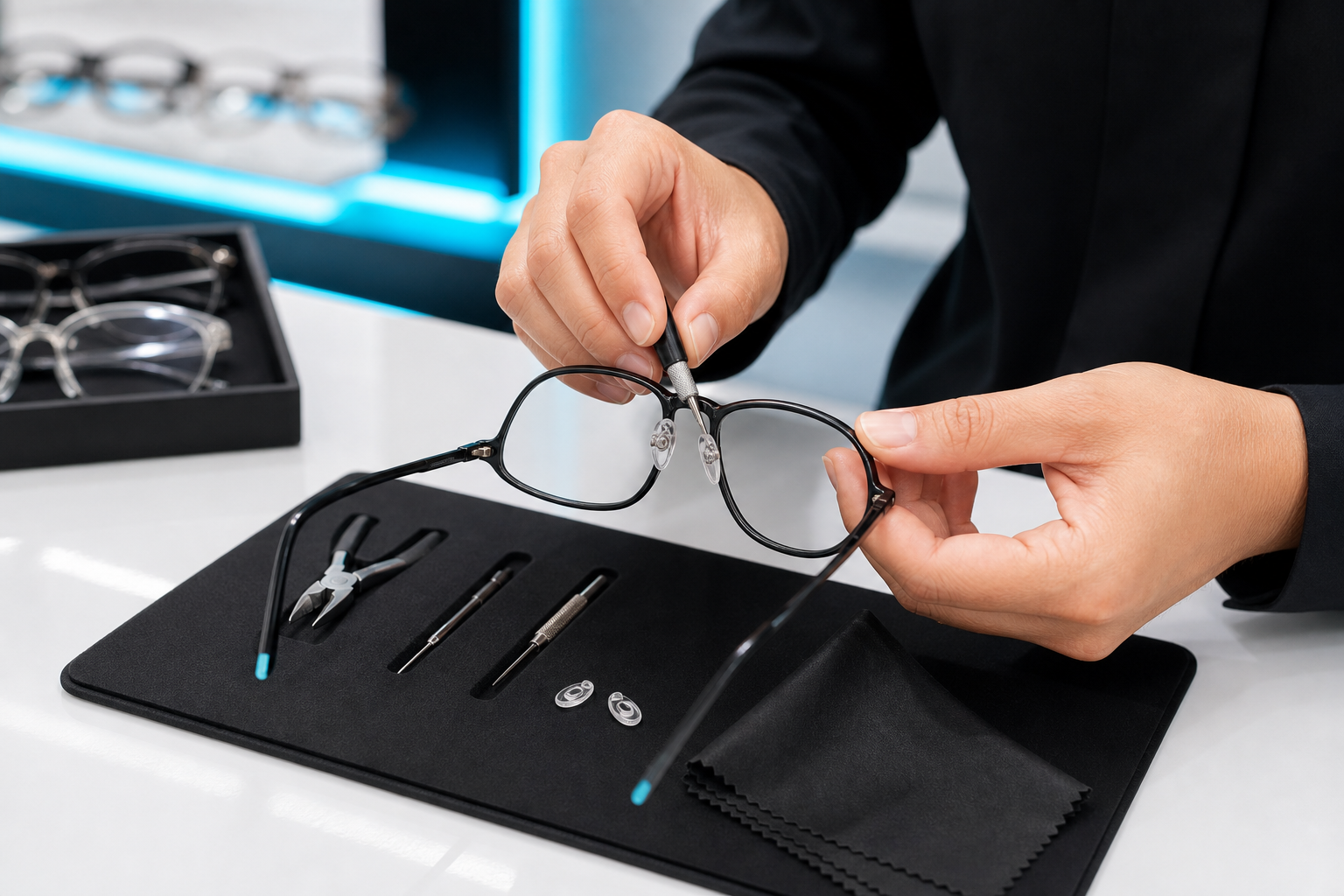 Ajuste de montura con herramientas opticas